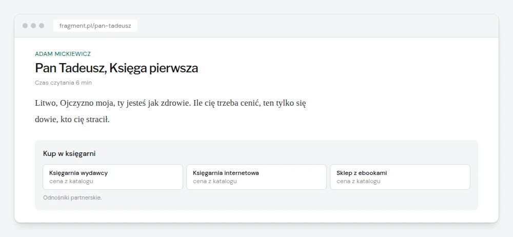 Strona fragmentu książki Pan Tadeusz z blokiem Kup w księgarni